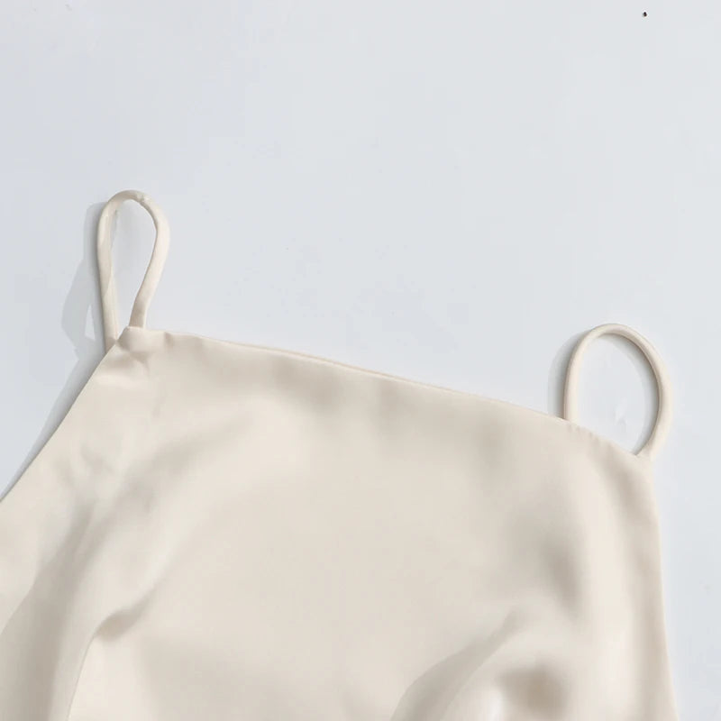 TWOTWINSTYLE Solid Spliced Ruffles Slimming Dresses For Women O Neck Sleeveless High Waist Temperament Mini Dress Female Fashion