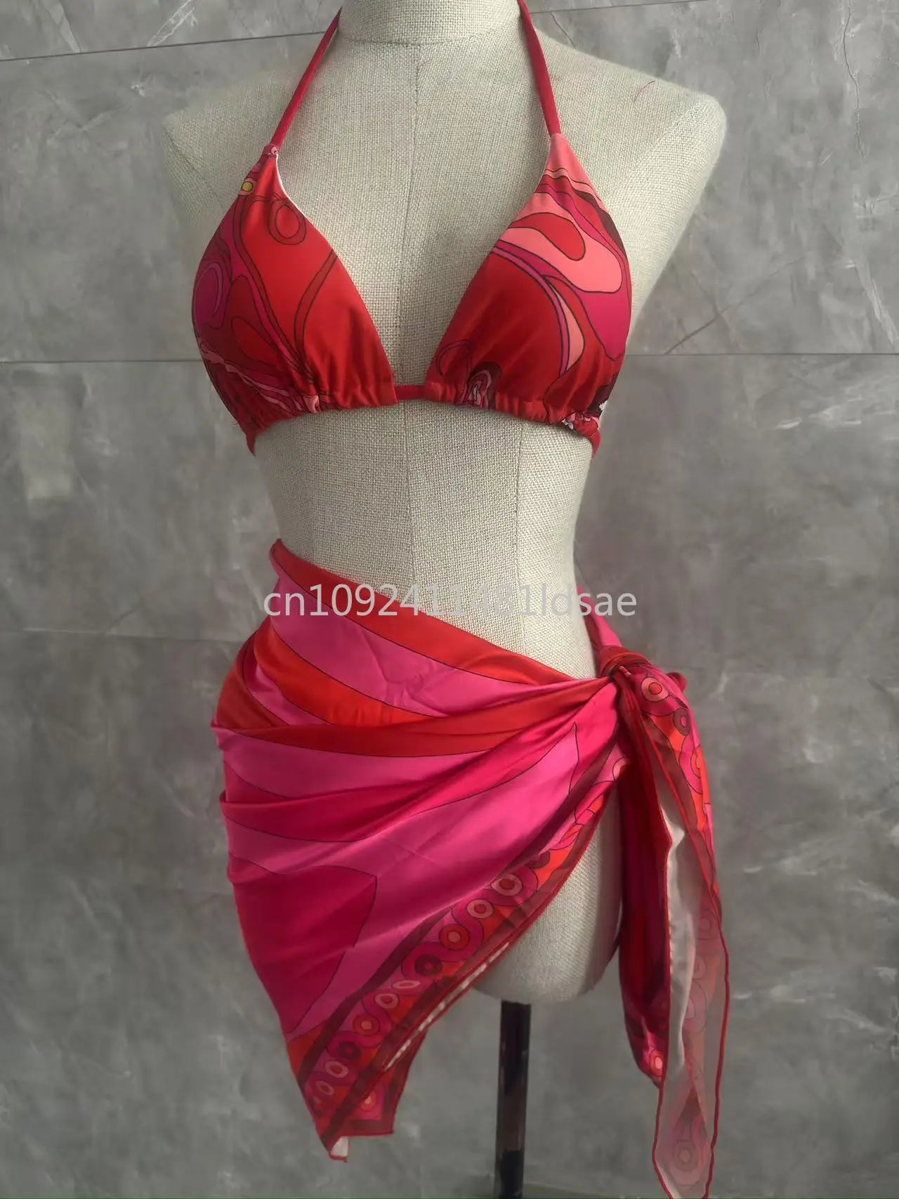 Fashion Design Women's Red Scarf Bikni Set Set Italy Beach Bathing Suit Designer Brand Scarf Swimsuit