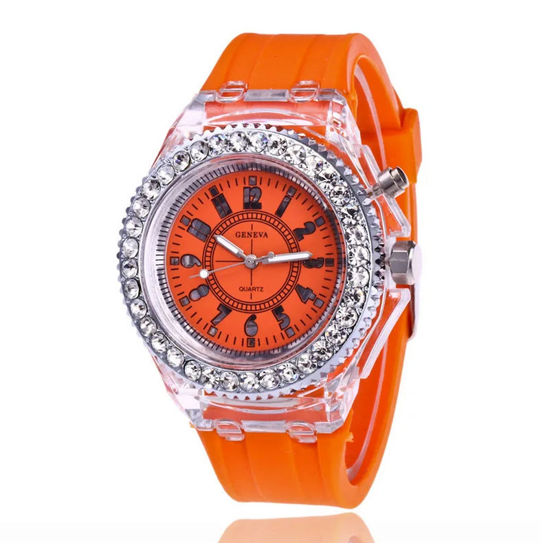 led Flash Luminous Watch Personality trends students lovers jellies woman men's watches 7 color light WristWatch bayan kol saati