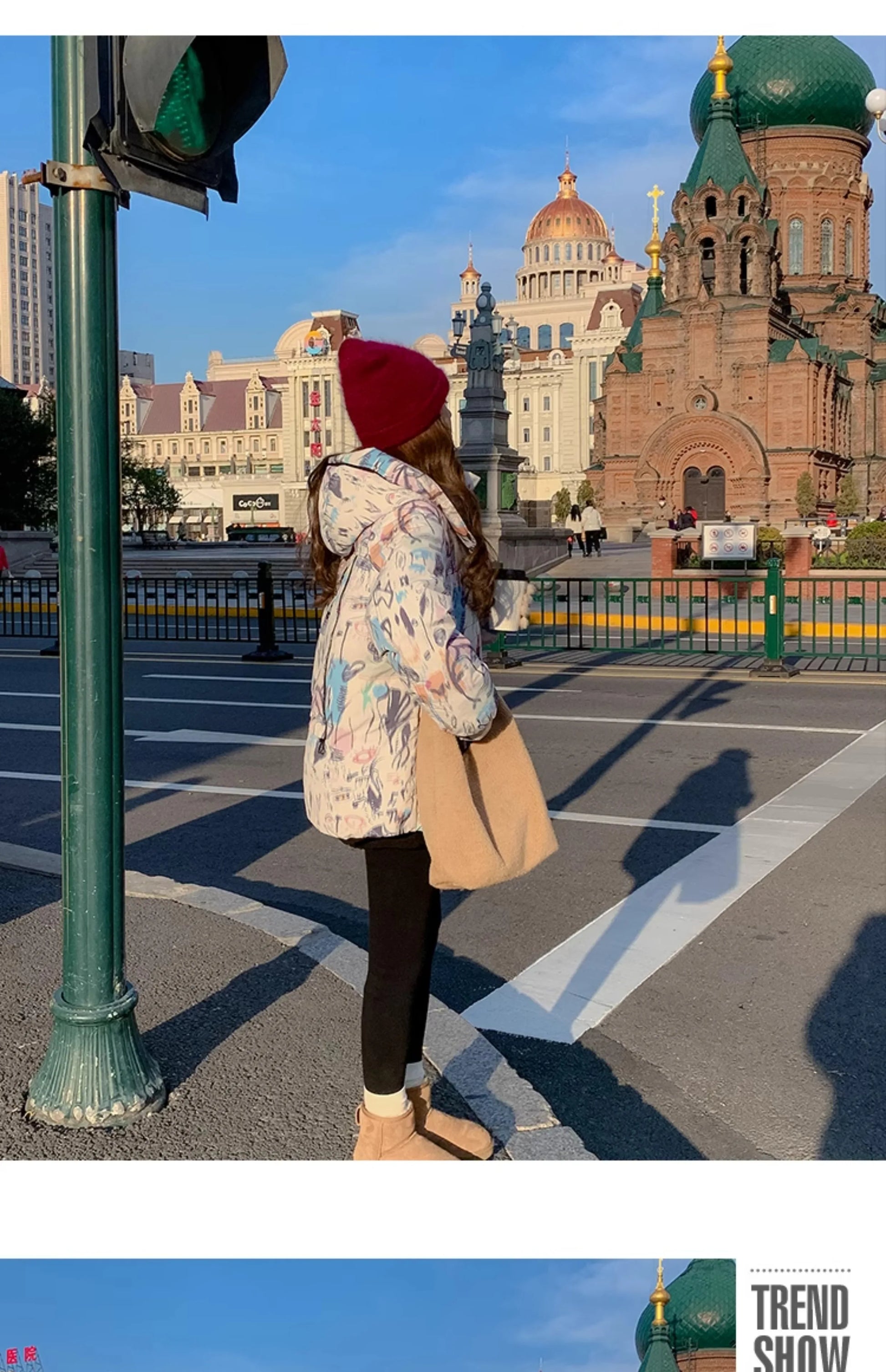 Down Jacket Fashion Short Women's Autumn and Winter Thickened Warm Windproof Warm Loose Hooded Straight Cartoon Anime Print 1Pc