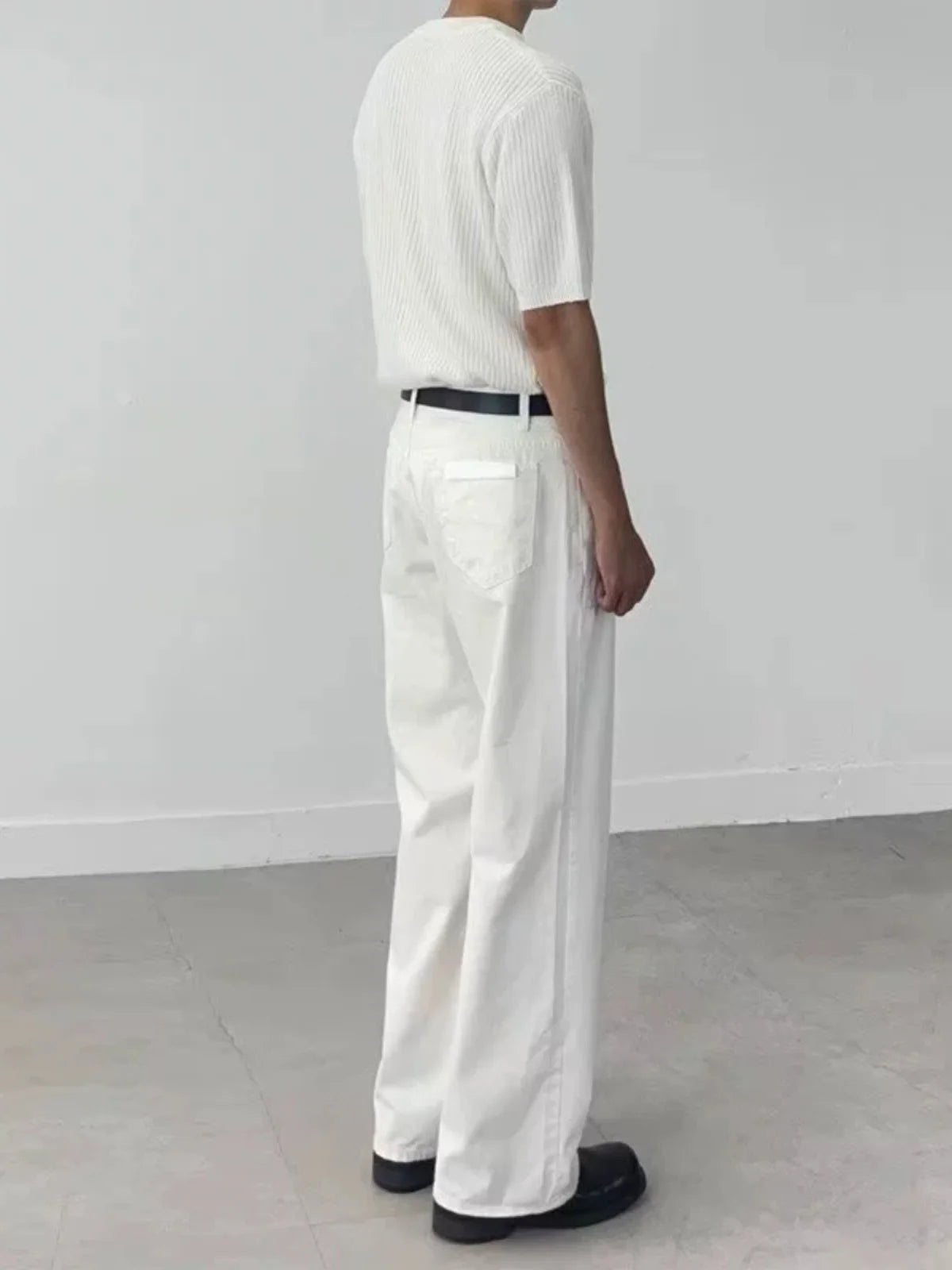 Retro White Jeans Men Women Loose Drapey Straight Leg Long Trousers Trendy Spring Autumn Waed Denim Pants Casual Straight Cut