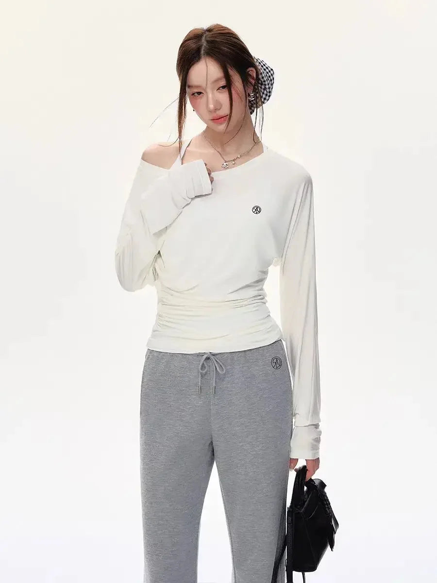 Original Andyet AD1 Long Sleeve T-Shirt One Shoulder Fashion Sunshade Loose Fit Versatile Waist Cinched Casual Polyester Fiber