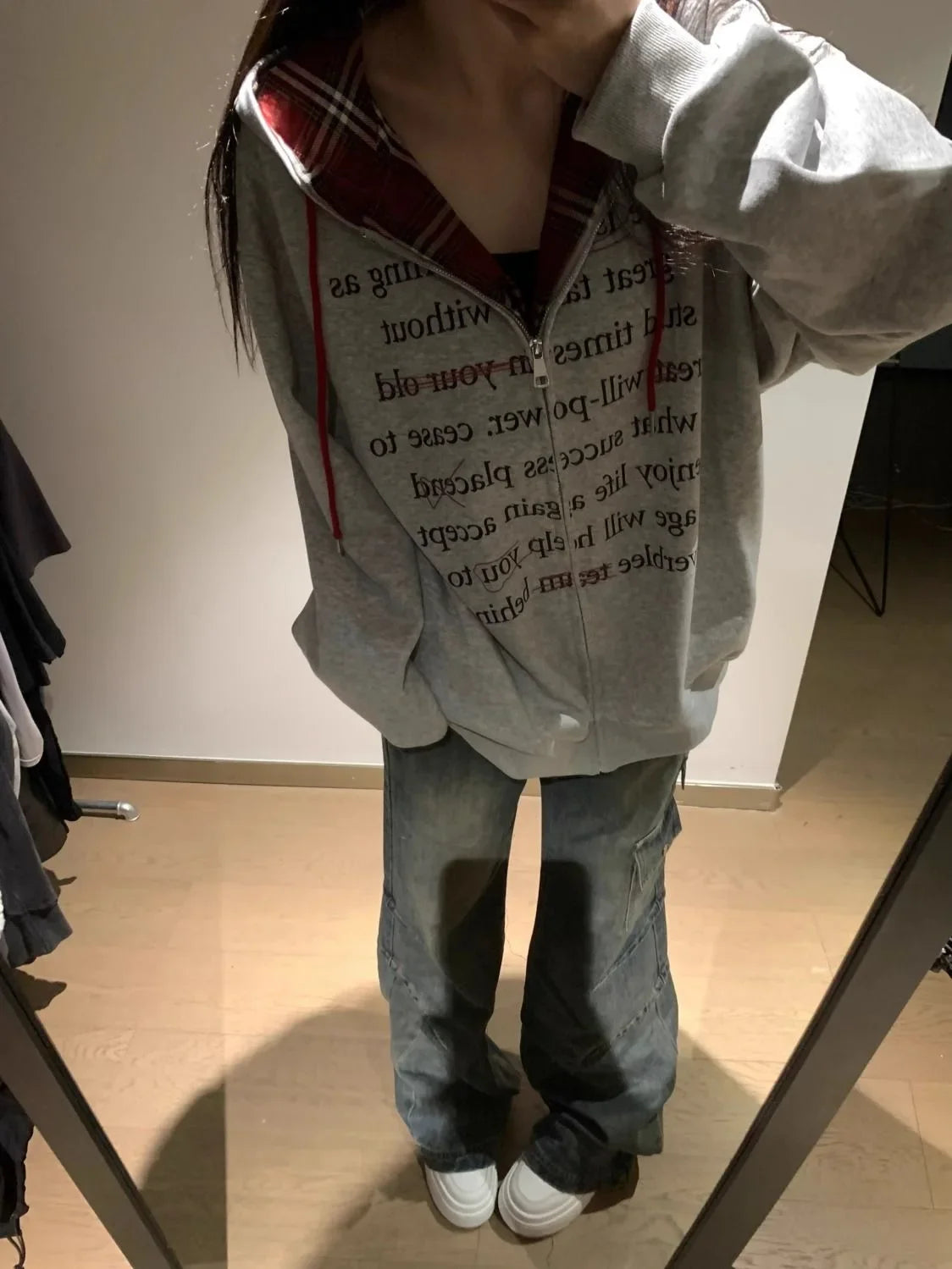 Hua Cotton Blend Milk Silk Hoodie Zipper Couple Jacket Retro Letter Patchwork Hat Sweatshirt 280g Vintage Style Women's Clothing