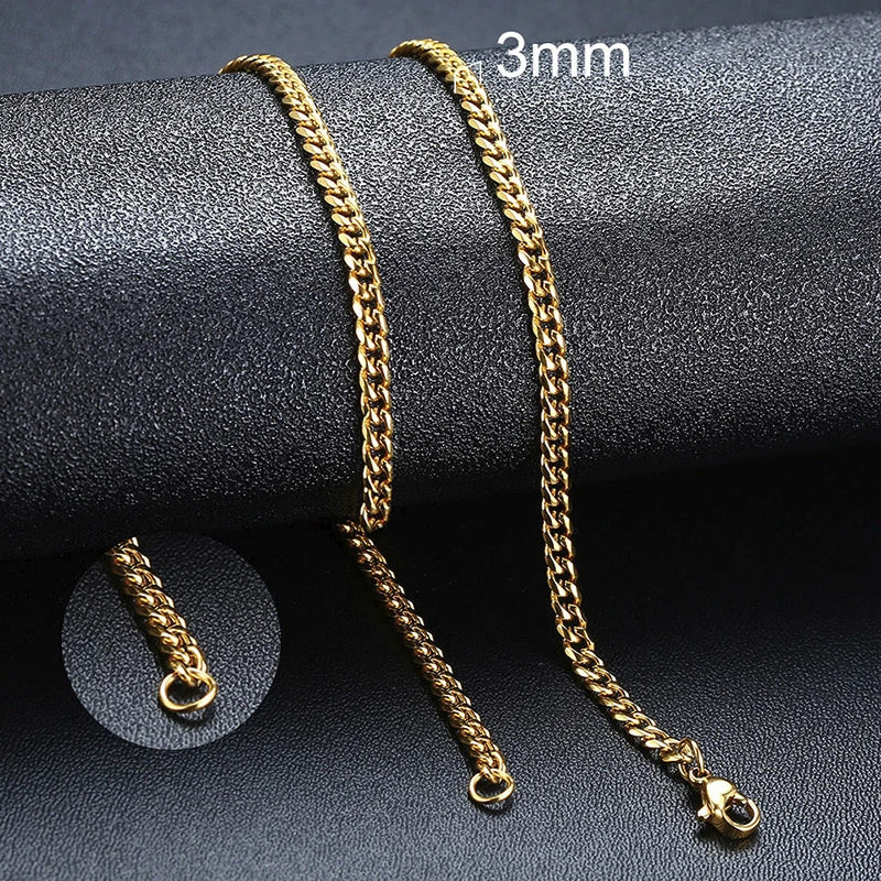 3/5/7/9/11MM Cuban Chain Necklaces for Men Women,Stainless Steel Curb Link Chain Collar,Jewelry Gift for Dad Husband BFF