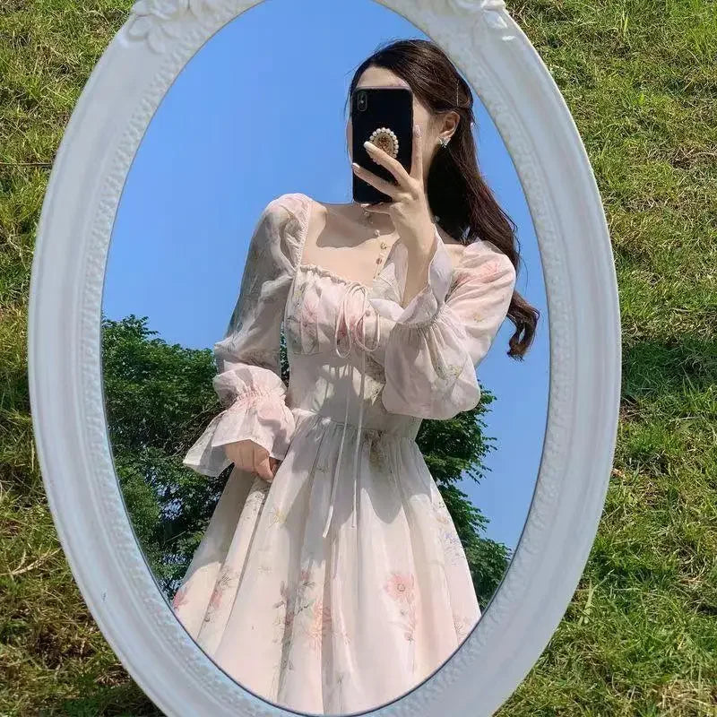 2024 Spring Summer New Chiffon Fragrant Long Sleeve Dress Women's Sweet French Style Gentle Style Long Dress
