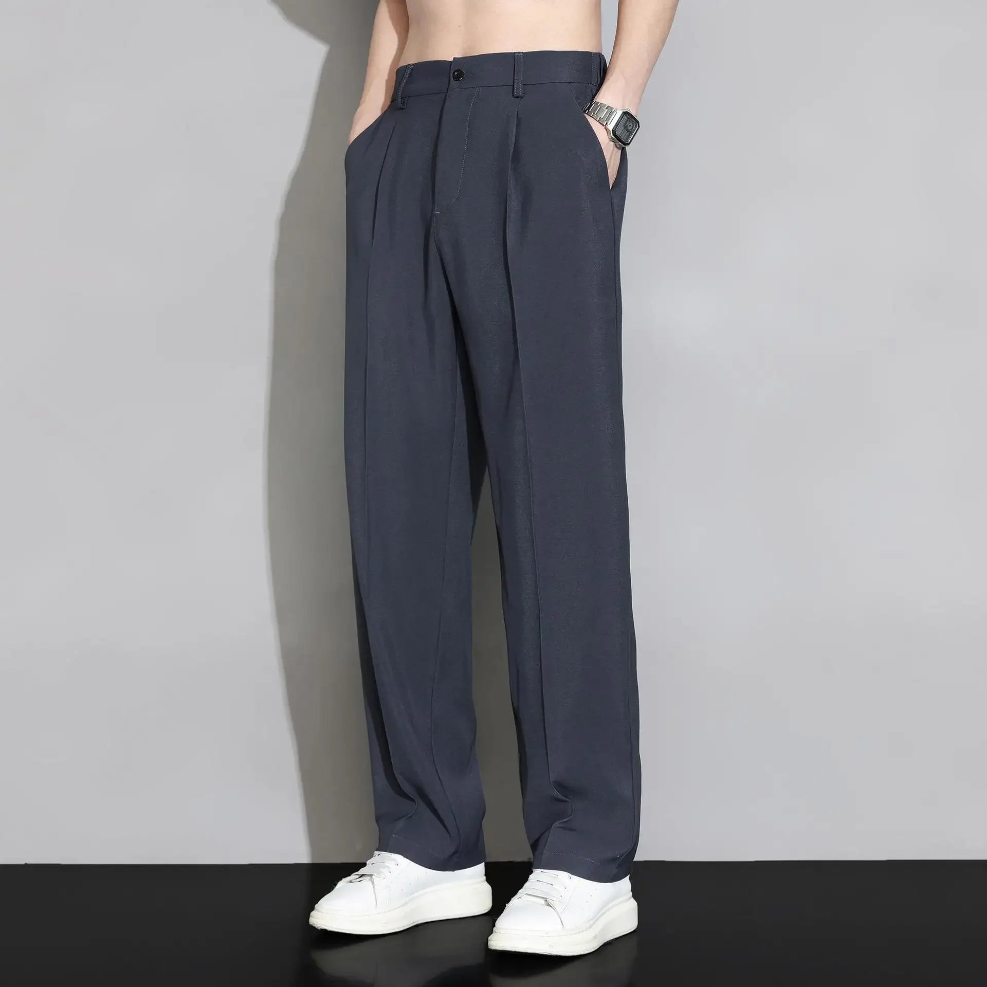 Summer Solid Color Fashion Straight Pants New Man High Street Casual Zipper Pockets Button Loose Korean Style All-match Trousers