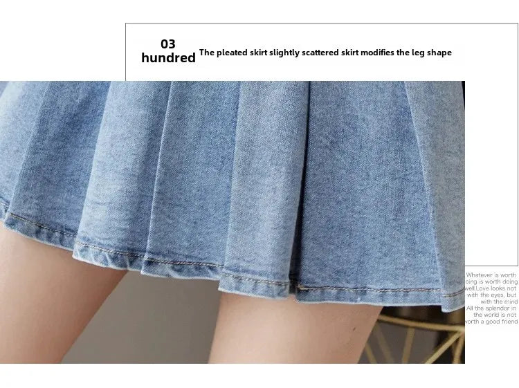 High-Waisted Denim Skirt Women's Slimming Mini Dress 2024 Spring Summer European Style Half Skirt Age-Reducing Fashionable Pleat