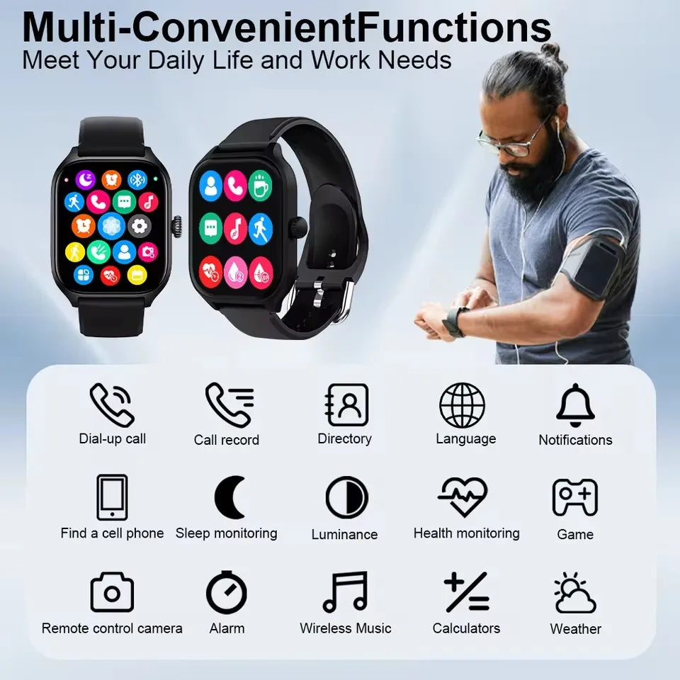 2025 Smart Watch Android IOS Phone 2.01 Inch Color Screen Bluetooth Answer Call Fitness Watches Tracker Smartwatch Women Men