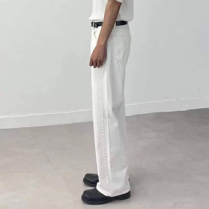 Retro White Jeans Men Women Loose Drapey Straight Leg Long Trousers Trendy Spring Autumn Waed Denim Pants Casual Straight Cut