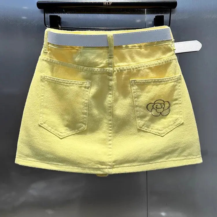 Female Korean All-match Denim Short Skirt 2025 Summer New Trend Sexy Embroidered Solid Color High Waist Printing A-line Skirt