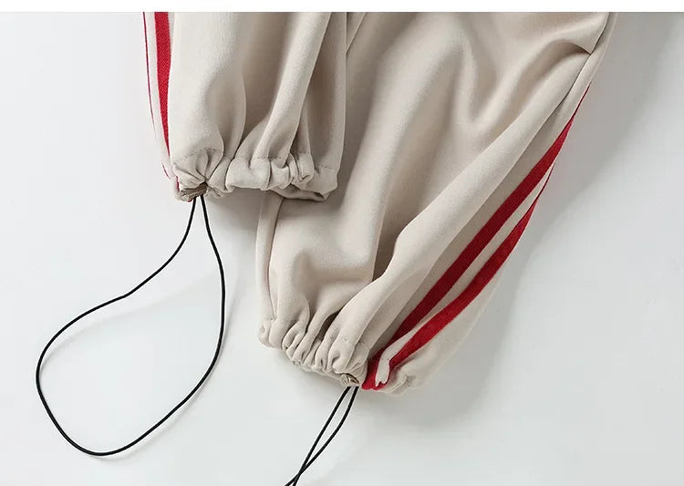 New 2025 American Stripe Sports Pants Women's Spring Autumn Wide Leg Loose Jazz Dance Casual Parachute Long Trousers