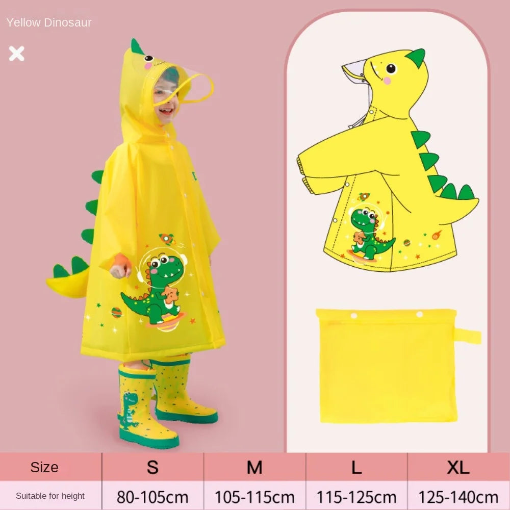 Cute Kids Raincoat Wateproof Children Dinosaur Unicorn Rain Poncho Rain Coat Jacket with Backpack Position Student RainWear