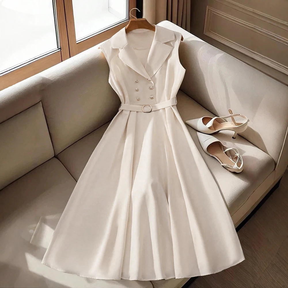 Mia Muse Dresses Summer French Elegant Flounce Streetwear Long Sleeve Shirt Collar A-Line Midi Vacation Dresses For Women