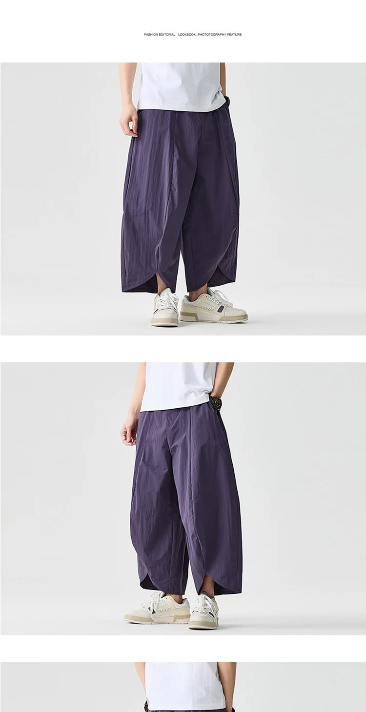 Men Wide Leg Pants Summer Light Thin Solid Casual Harun Pants Elastic Waistband Loose Oversize Lantern trousers Men Clothing