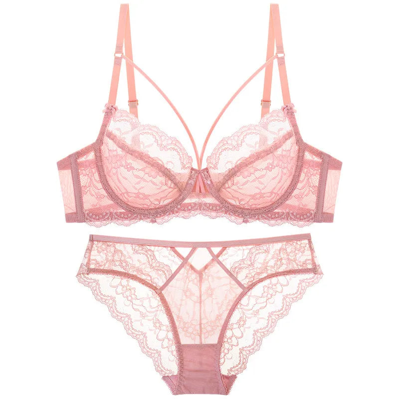 Logirlve Top Ultra-thin Underwear Set Push-up Bra And Panty Sets Hollow Brassiere Gather Sexy Bra Transparent Lace Lingerie Set