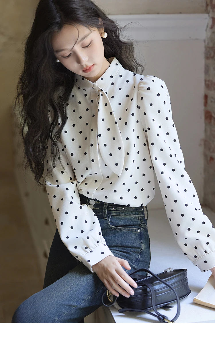 MISHOW Wave Point Long Sleeve Brushed Blouse Rabbit Ear Collar 2024 Winter Women Clothes Temperament Thickened Shirts MXD56X1697