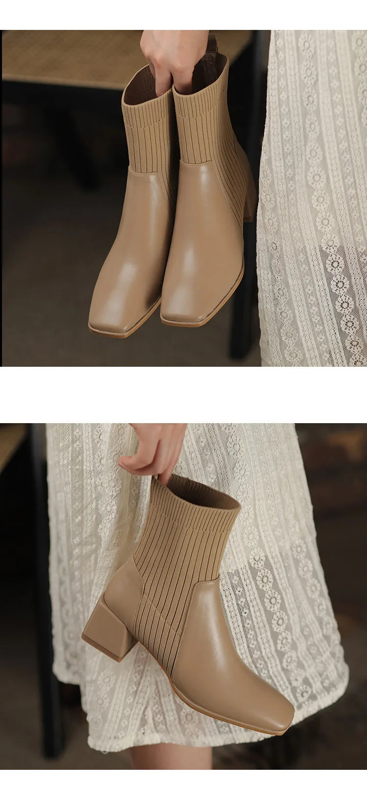 2023 Autumn Winter New Ankle Socks Shoes Women Fashion Large Size 43 Knitted Short Boots Women Slip on High Heels Botas De Mujer