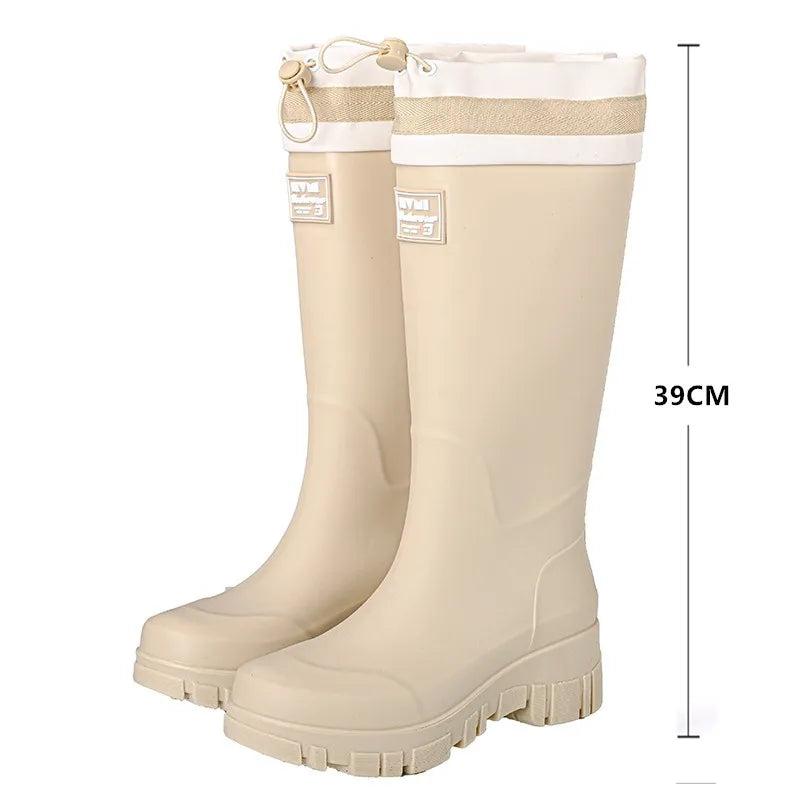 Japanese Sle High Tube Dstring Rain Boots Thi Bot Waterproof ort Tube Rain Boots for Rainy Days Outdoor Wear Elas...