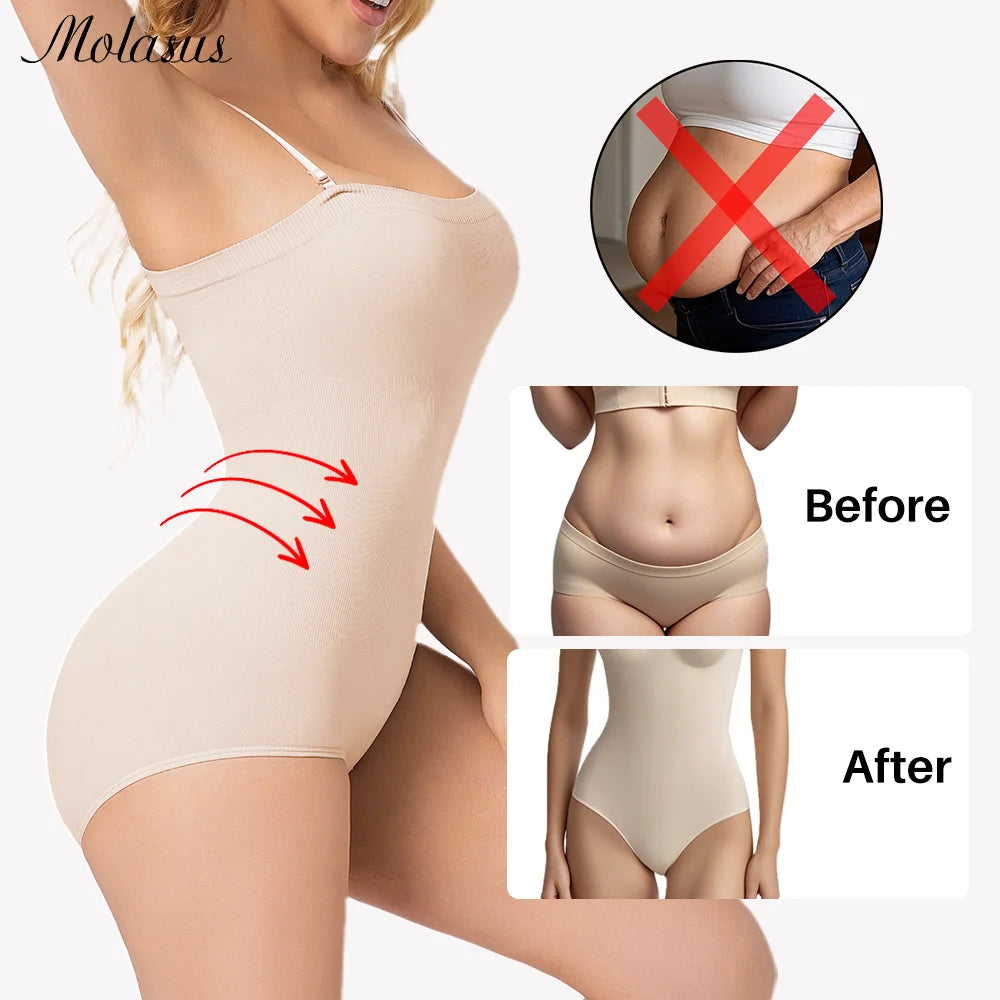 1 Piece Women Shapewear Bodysuit Removeable Shoulder Strap Body Shaper Seamless Tummy Control Slimming Flat Belly for Underwear