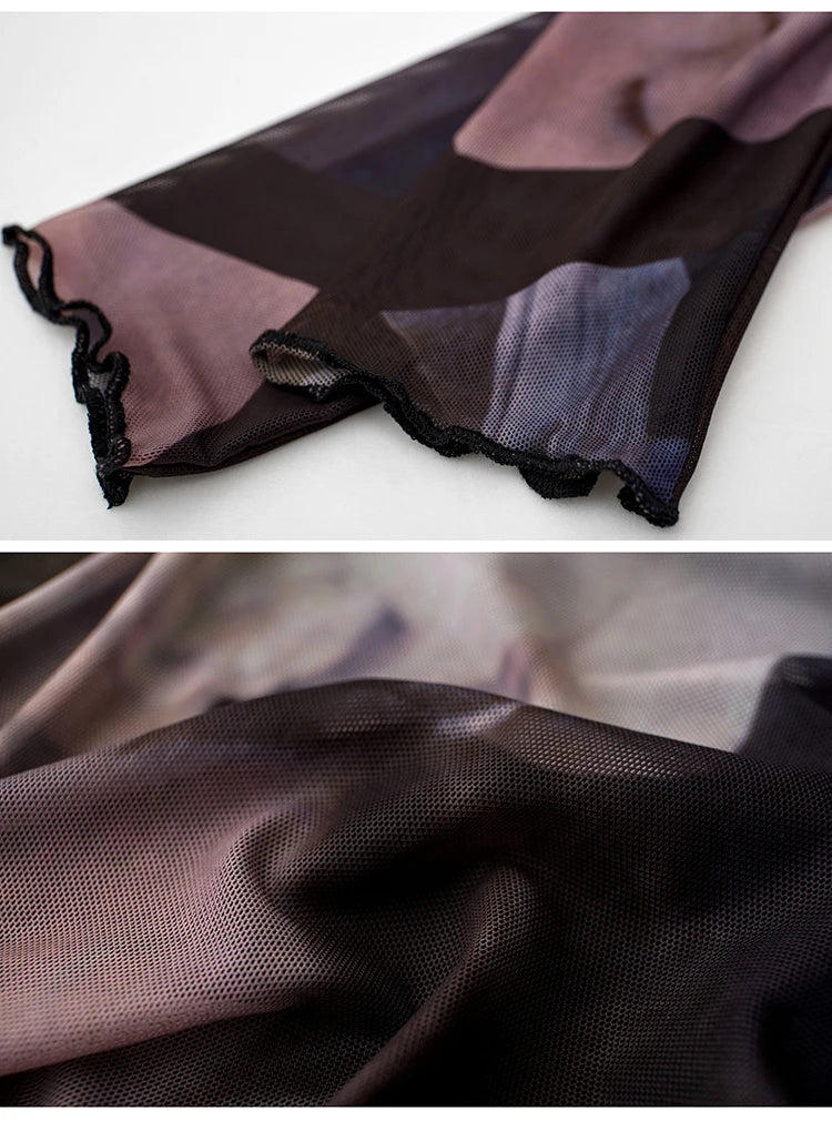 AMII Minimalism Long sleeve T-shirts for Women 2025 Spring New Bottoming Shirt Mesh Printing Inside Slim Trendy Tops 12421003