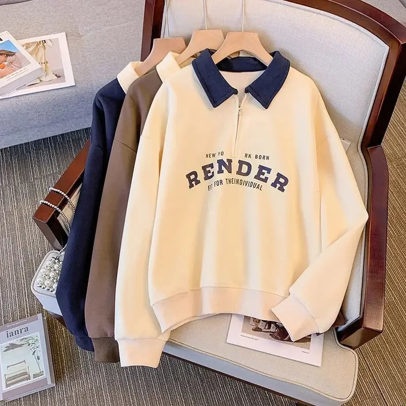 Women's Polo Collar Sweatshirt 2024 Spring Autumn New Color Block Long Sleeve Thin Style Student Top Jacket Foreign Trade