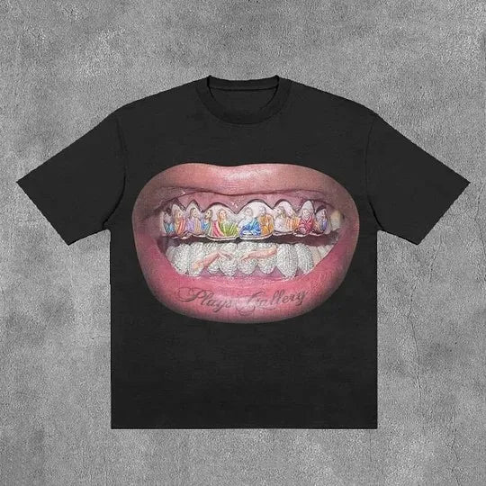 Y2K Trendy Fashion T Shirt Tops Harajuku Goth Character Graphic Print Oversized T Shirt Cotton Short Sleeves Streetwear Clothing