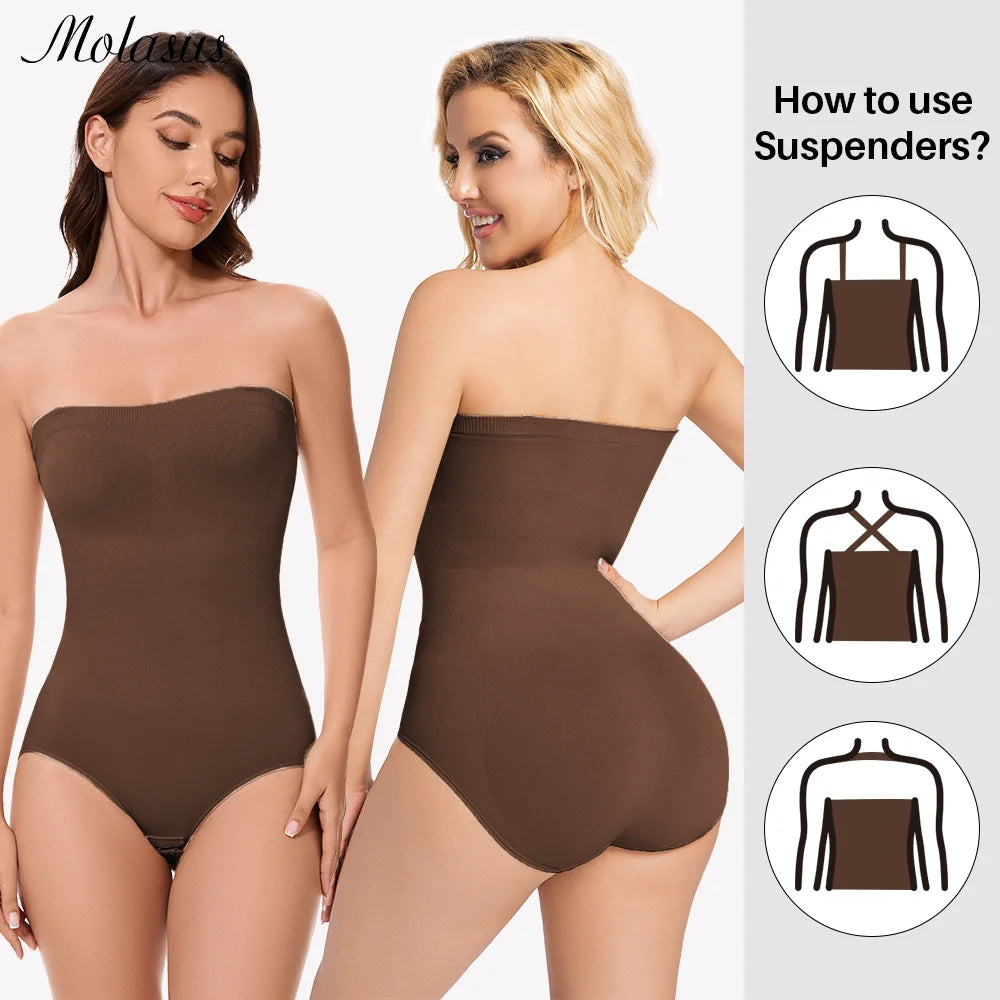 1 Piece Women Shapewear Bodysuit Removeable Shoulder Strap Body Shaper Seamless Tummy Control Slimming Flat Belly for Underwear
