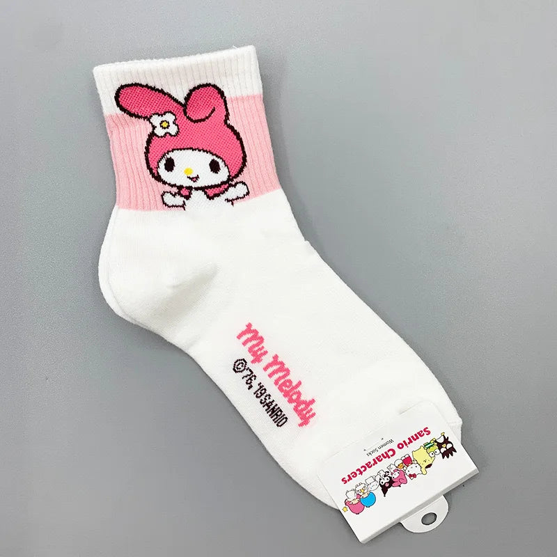 Kawaii Socks Anime KT Kuromi Autumn Winter Sweet In The Tube Cartoon Socks Cute Girls Cotton Warm Sock