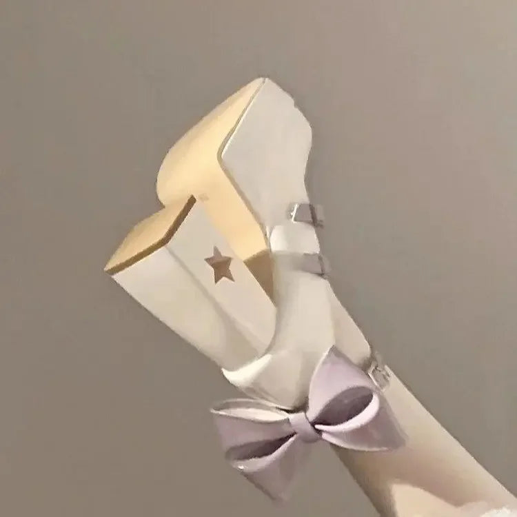 Mary's Spring New Women's Fashionable Thick Heel Bow Hollow Out Line Toe Flats Summer Season Flat Heel Women's Shoes