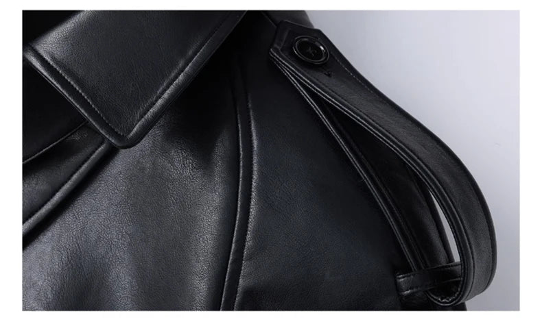 Lautaro Spring Autumn Extra Long Black Pu Leather Trench Coat for Women with Back High Slit Luxury Chic European Fashion 2024