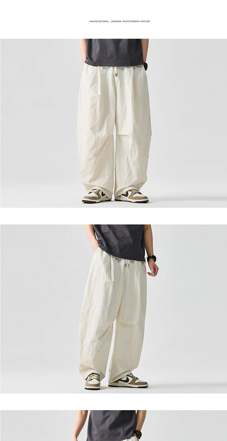 Wide Leg Pants Men and Women 2025 New Light Thin Solid Casual Harun Pants Elastic Waist Loose Oversize Fashion Trendy Streetwear