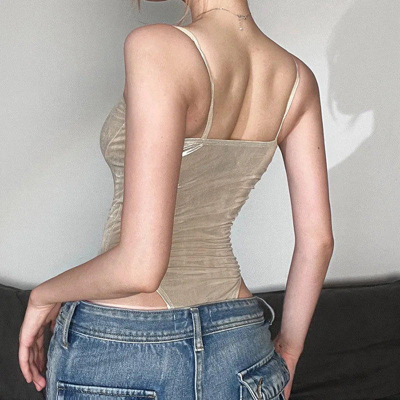 Summer New Fashion Solid Color Lingerie Sexy One-Piece Lace-Up Sleeveless Slim Fit Bodysuit Casual Streetwear Festival Outfit