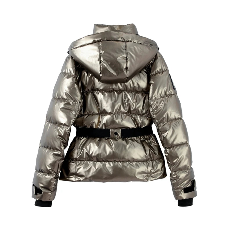 Fashion Hooded Padded Coats With Belt Women Slim Stand Collar Full Sleeve Pocket Coat Winter Lady Thicken Warm Skiing Jacket