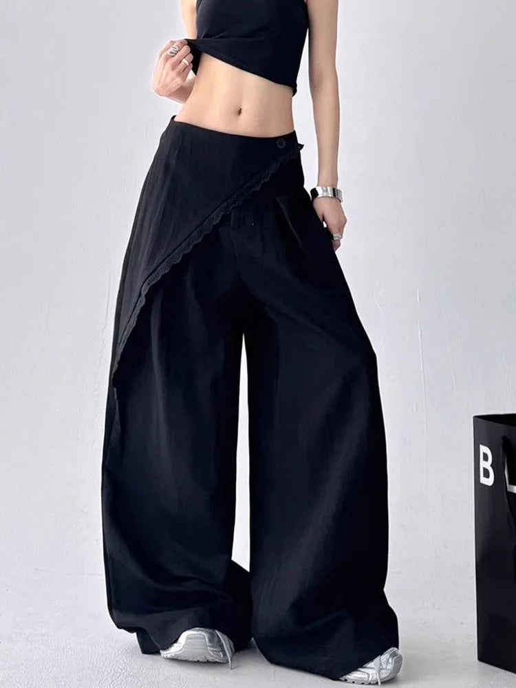 Zoki High Waist Streetwear Loose Pant Women Vintage Loose Design Wide Leg Trousers Casual All Match Summer Bf Hip Hop Pants New
