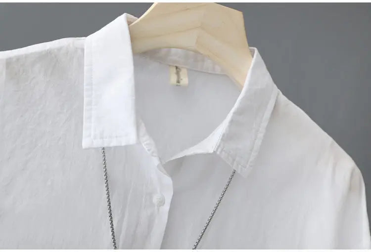 Summer Korean Style Solid Cotton Chic Women's Shirt Casual Loose All Match Office Lady Blouse Female Short Sleeve Blusas Mujer