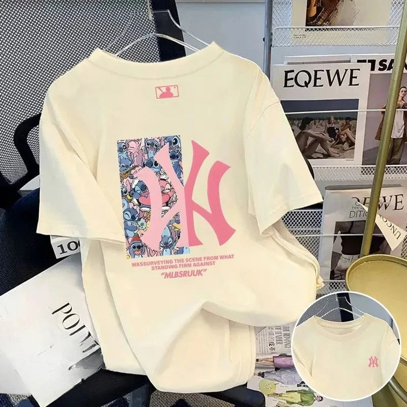 American Pure Cotton High-end Short-sleeved Summer New Print for Couples, Loose and Versatile, Fashionable -looking