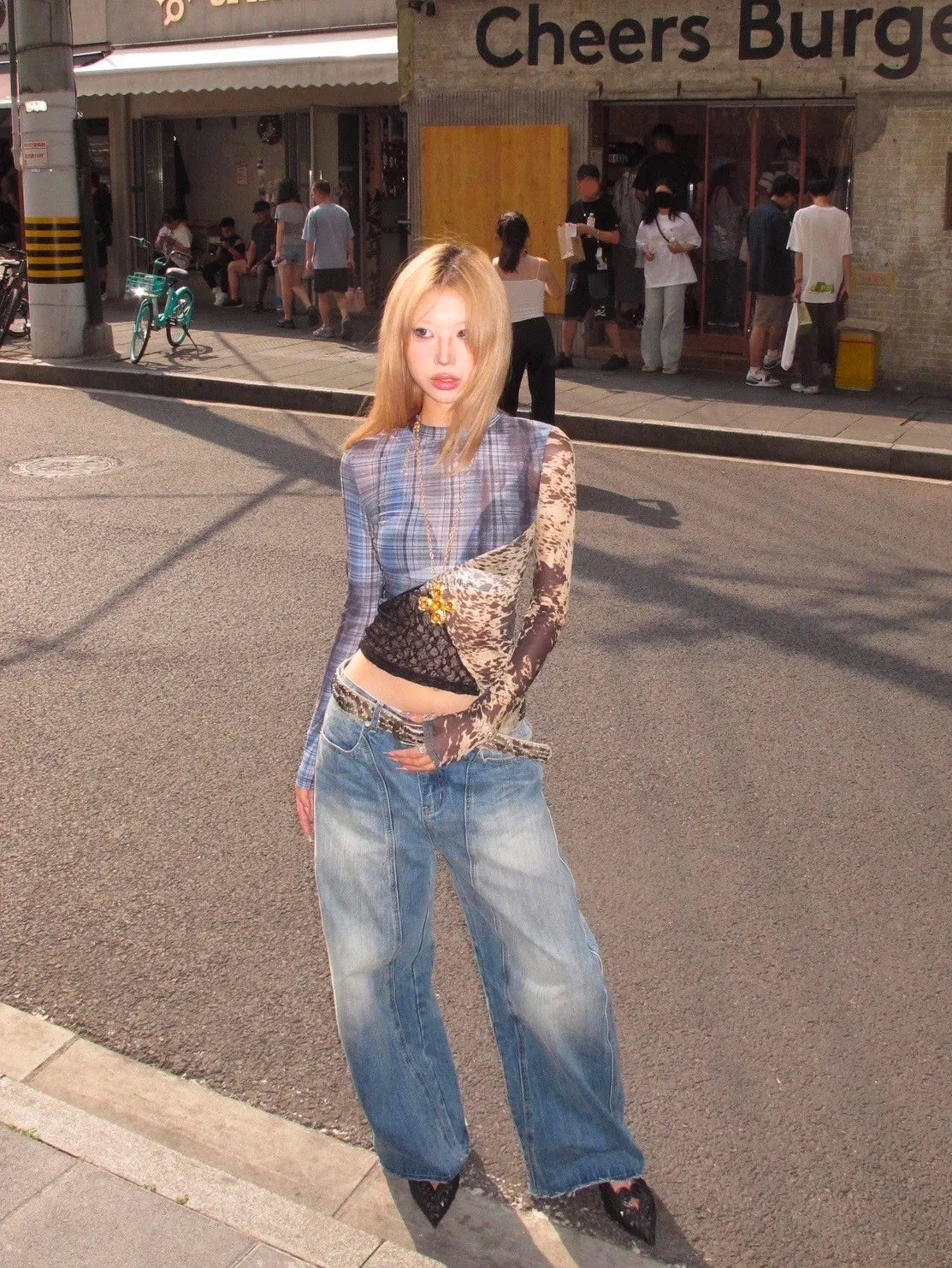 Karrram Japanese Y2k Patchwork Mesh Tops Trashy 2000s Lace Sheer Top Grunge Aesthetics Irregular T-shirt Vintage Harajuku Korean