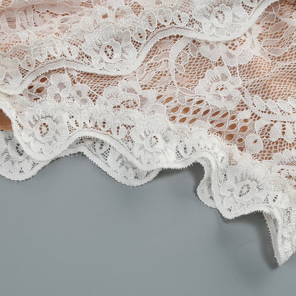 2024 New Autumn White Black Women Sexy Long Sleeve Lace Bodycon Draped Bodysuit Fashion Performance Costume Stage Wear