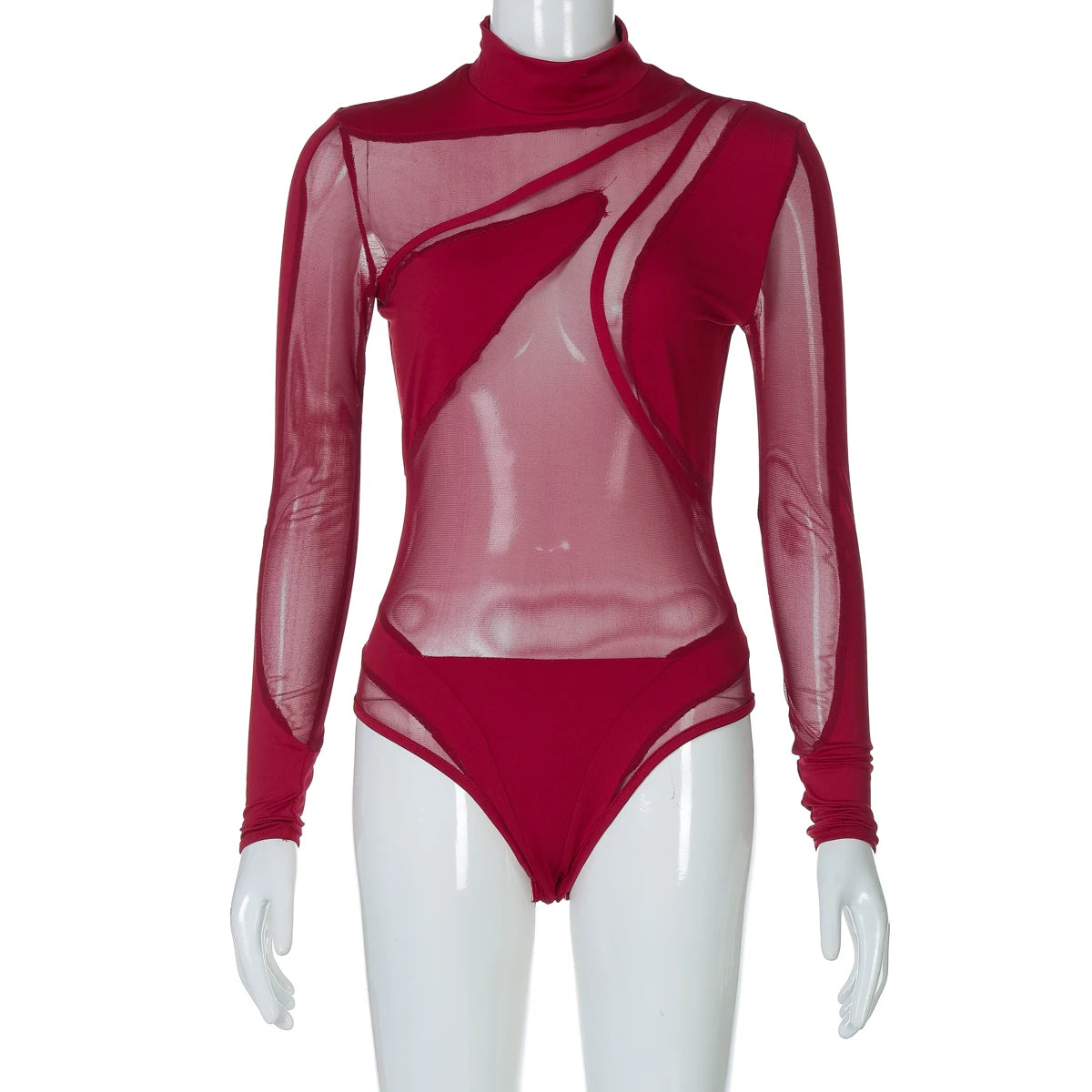 Hugcitar 2024 Turtleneck Long Sleeve Black See Through Sexy Bodycon Bodysuit Spring Summer Women New Outfit Festival Nightclub