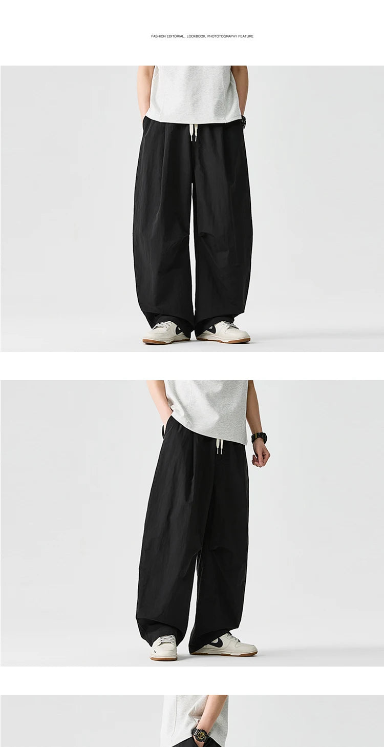 Wide Leg Pants Men and Women 2025 New Light Thin Solid Casual Harun Pants Elastic Waist Loose Oversize Fashion Trendy Streetwear
