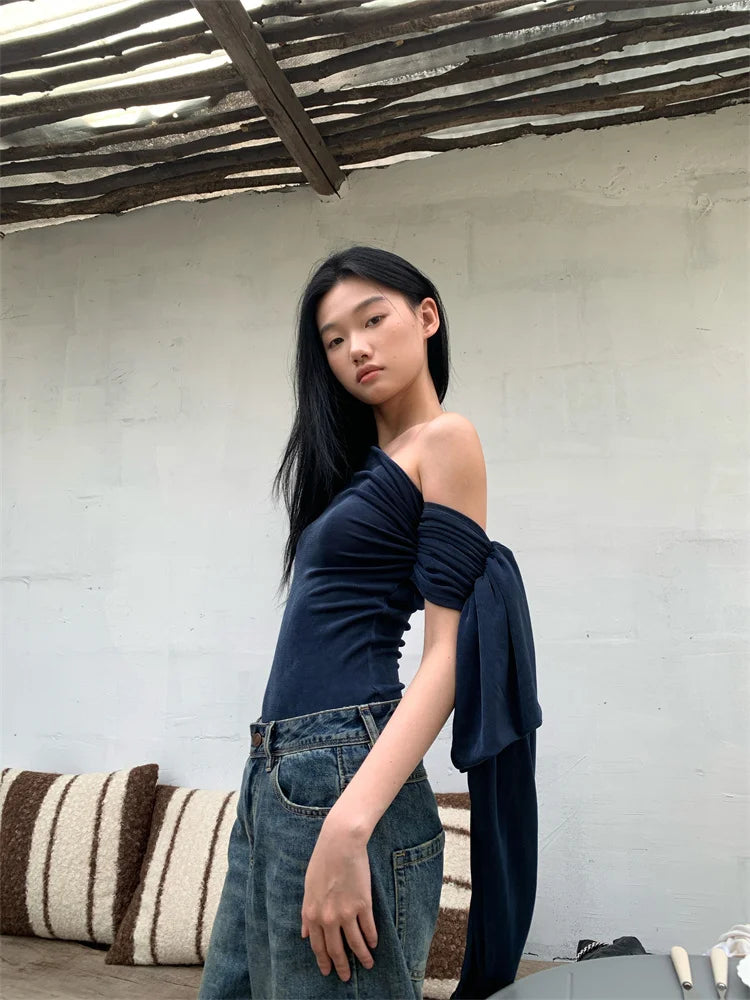 CHEERART Off The Shoulder Designer Top For Women 2024 Long Sleeve T Shirt Fashion Tees Kintted Top Fall Clothes