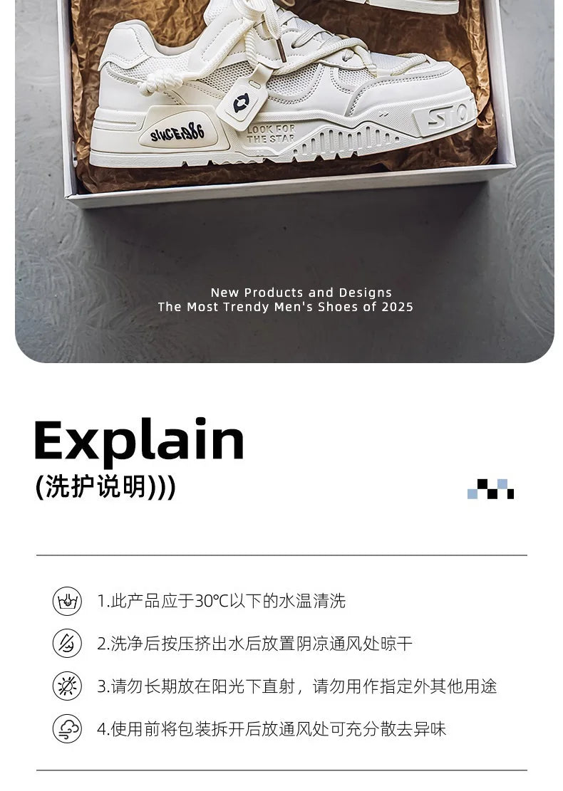 2025 New Summer Men's Shoes Original Casual Flat Shoes Sport Thick Bottom Increased Height Bread Trendy Shoes Skateboard sneaker