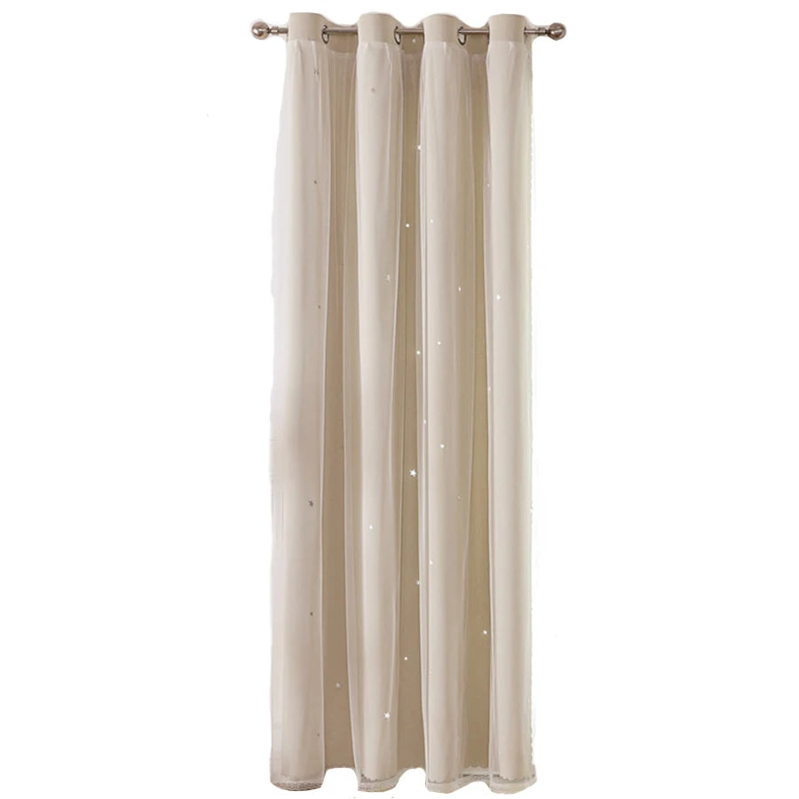 1Pc/2Pcs Girls Double Layer Hollow Out Stars Curtains Princess Romantic Bedroom Decor