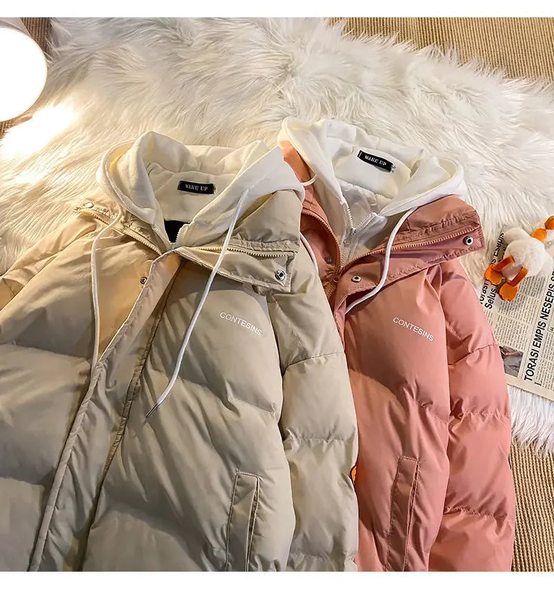 Y2K Multi-functional Fake Two Pocket Zipper Down Jacket Thick Coat Korean Version Winter New Winter Leisure Cotton Clothes Women