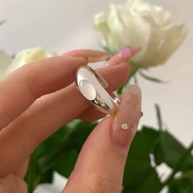 925 Sterling Silver plated Liquid Lava Hetian Jade Bamboo Ring for Women Girl Gift Irregular Vintage Jewelry Dropshipping