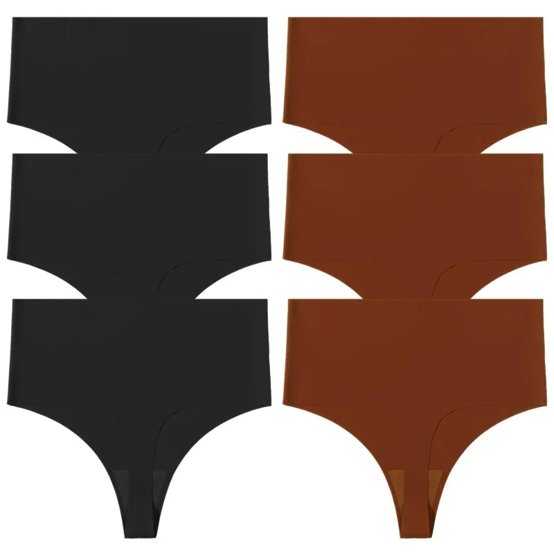 WarmSteps 6Pcs/Set High Waist Soft Women's Thongs Panties Traceless Slip Silk Female Lingerie Casual Yoga Underwear for Ladies