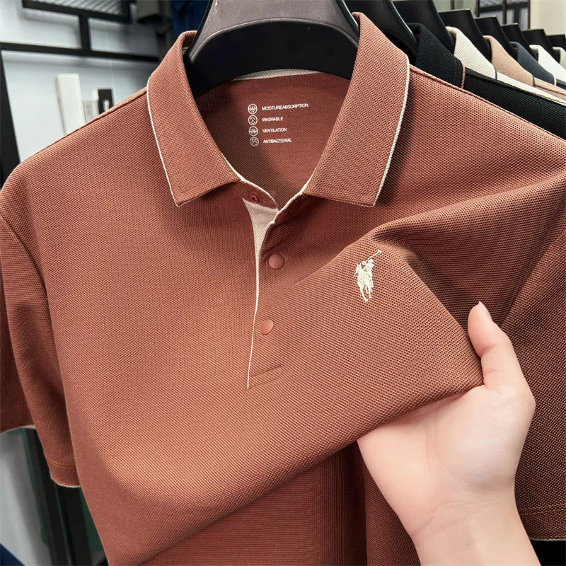 100% cotton high-end lapel comfortable short sleeved embroidered polo shirt for men's summer new fashion casual versatile top