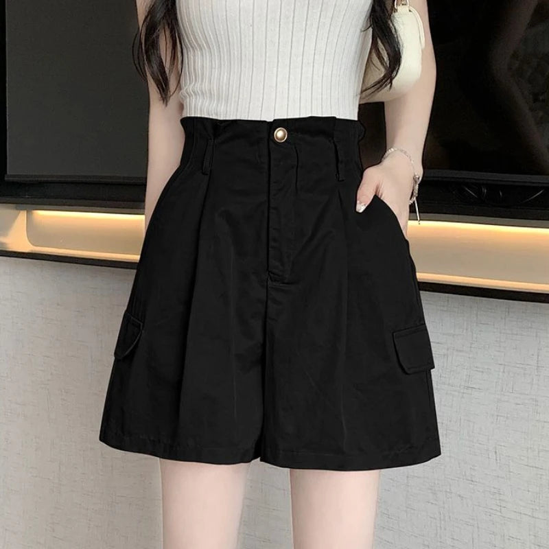 Wide Cargo Shorts for Women Pink Baggy High Waist Woman Short Pants Outfits Japanese 2000s Style Casual Design Streetwear Korean