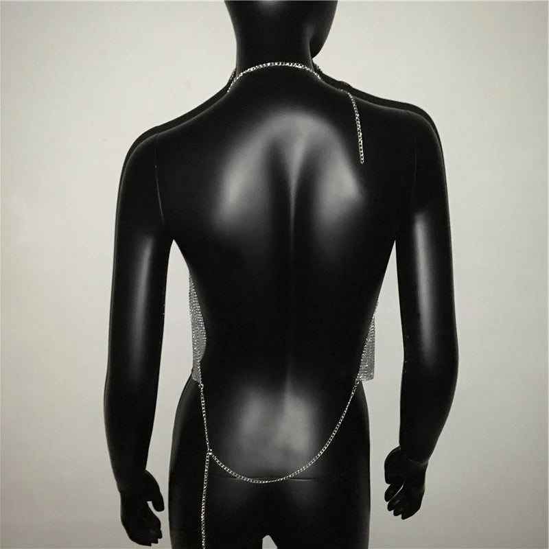 Festival Brilliant Rhinestone Backless Party Crop Top Women 2024 Summer Glitter Evening V Neck Diamonds Metal Tank Tops