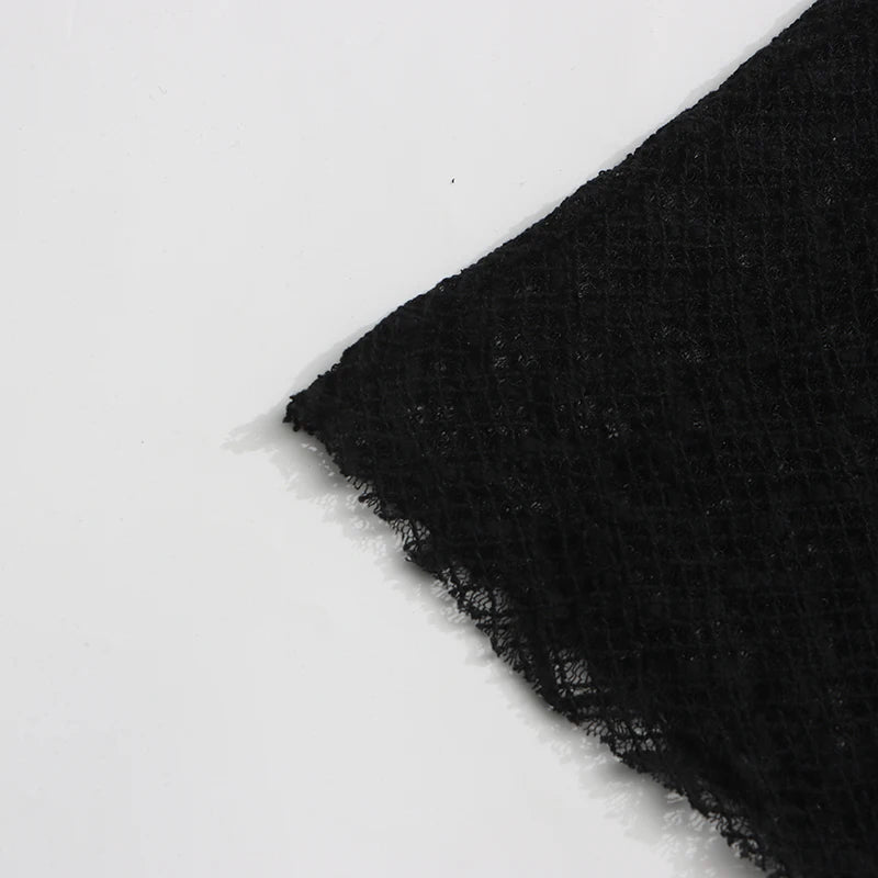 TWOTWINSTYLE Solid Hollow Out Slimming Dresses for Women O Neck Long Sleeve High Waist Temperament Dress Female Fashion